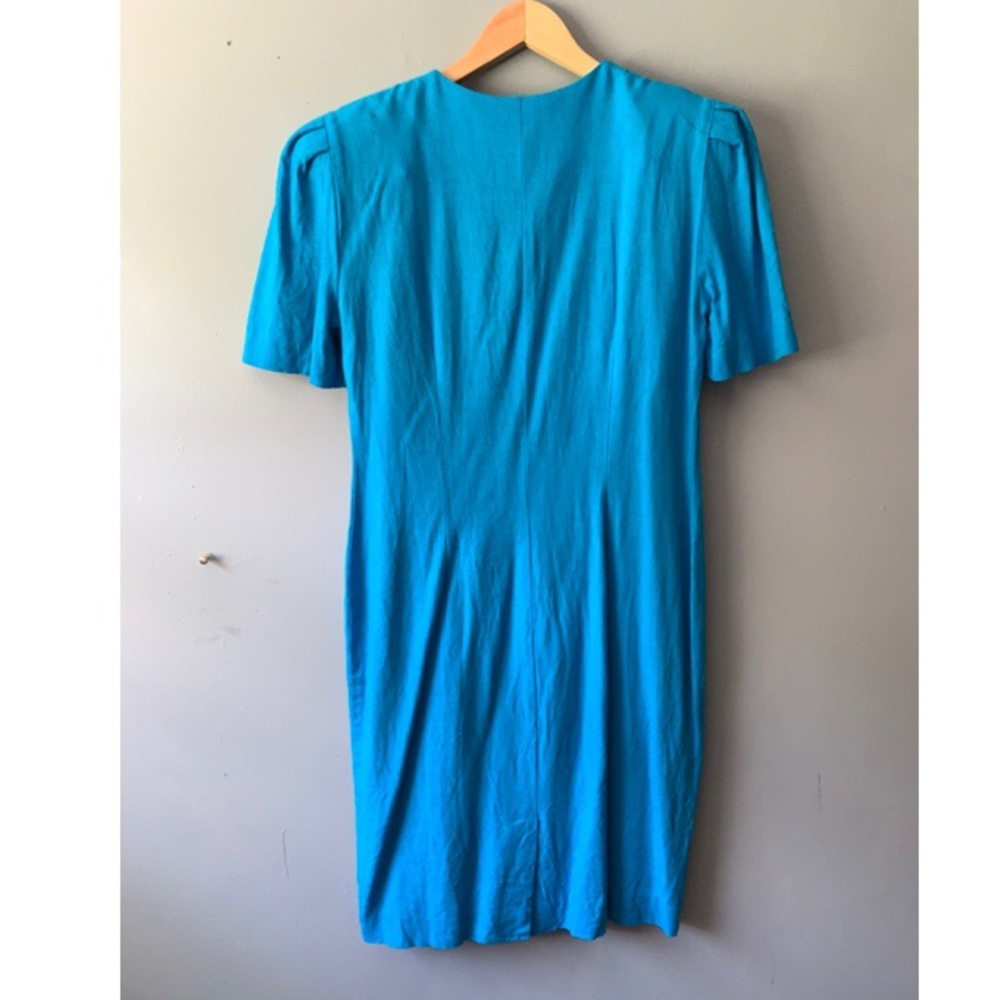Vintage Positive Attitude Blue Midi Dress Linen - Picture 5 of 5